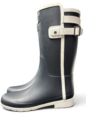 Hunter Boots Refined Slim Fit Contrast Rain Boots Dark Navy White Women Size 8